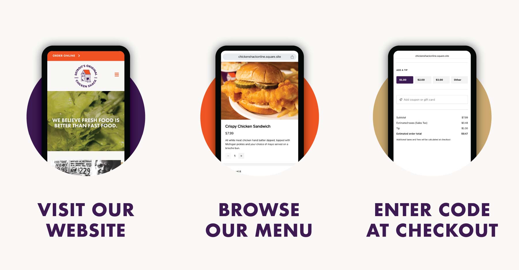 How to Order: Visit our website, browse our menu, enter code at checkout!